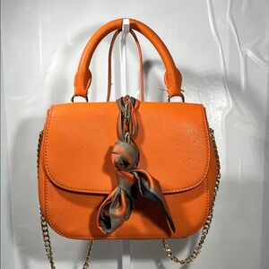 Orange Handbag with Scarf Accent